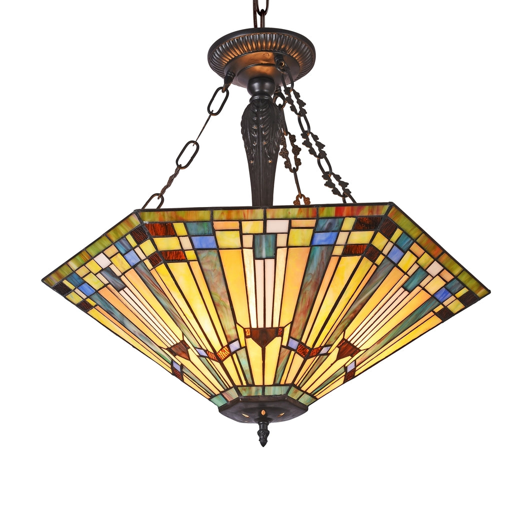 Kinsey Tiffany-Style 3 Light Mission Large Inverted Pendant 24