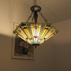 Kinsey Tiffany-Style 3 Light Mission Large Inverted Pendant 24" Shade Ceiling Light by Chloe