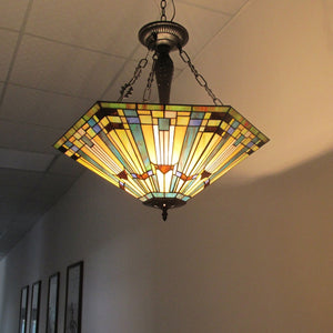 Kinsey Tiffany-Style 3 Light Mission Large Inverted Pendant 24" Shade Ceiling Light by Chloe