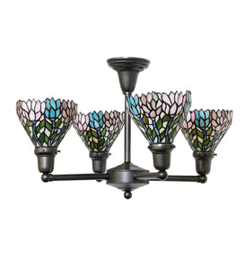 25" Wide New Wisteria Revival 4 Light Tiffany Pendant Ceiling Light by Meyda