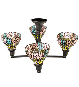 25" Wide New Wisteria Revival 4 Light Tiffany Pendant Ceiling Light by Meyda
