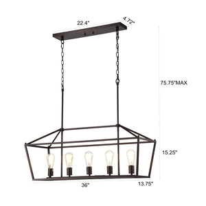 Ironclad Island Pendant Chandelier 5-Light Country Farmhouse 36" Wide Ceiling Light by Chloe