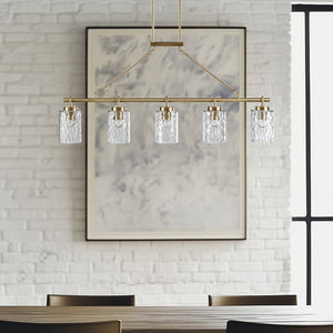 Curiana 5-light Linear Chandelier with Textured Glass Shades by Olliix-INK+IVY