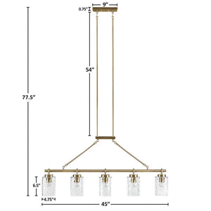 Curiana 5-light Linear Chandelier with Textured Glass Shades by Olliix-INK+IVY