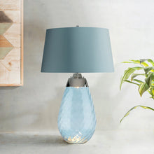Large Lena Table Lamp in Blue with Blue Satin Shade Bedside Nightstand Reading Desk Table Light by Lucas McKearn