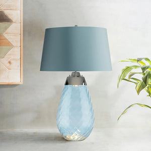 Large Lena Table Lamp in Blue with Blue Satin Shade Bedside Nightstand Reading Desk Table Light by Lucas McKearn