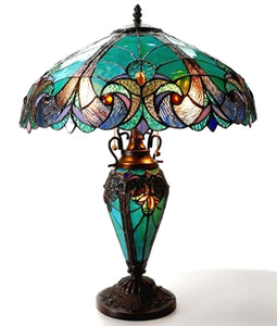 Liaison Table Lamp Tiffany Victorian 3 Light Double Lit 18" Shade Bedside Nightstand Reading Desk Table Light by Chloe
