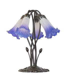 16" High Blue/White Tiffany Pond Lily 5 Light Table Lamp Bedside Nightstand Reading Desk Table Light by Meyda