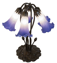 16" High Blue/White Tiffany Pond Lily 5 Light Table Lamp Bedside Nightstand Reading Desk Table Light by Meyda