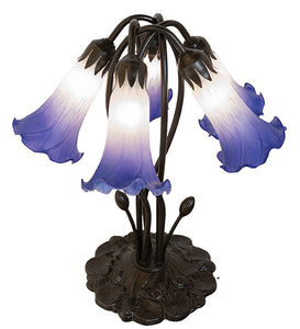 16" High Blue/White Tiffany Pond Lily 5 Light Table Lamp Bedside Nightstand Reading Desk Table Light by Meyda