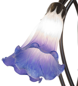 16" High Blue/White Tiffany Pond Lily 5 Light Table Lamp Bedside Nightstand Reading Desk Table Light by Meyda