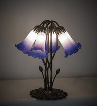 16" High Blue/White Tiffany Pond Lily 5 Light Table Lamp Bedside Nightstand Reading Desk Table Light by Meyda