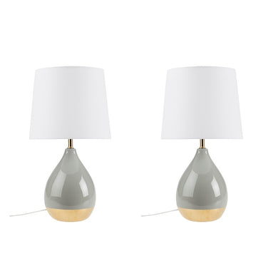 Liora 2-Tone Ceramic Sage-Green Gold Table Lamp, Set of 2, Bedside Nightstand Reading Desk Table Light by Olliix-510 Design