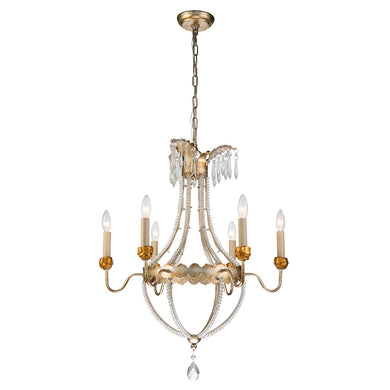 Louis 6 Light Crystal Chandelier in Distressed Gold and Silver Candelabra Ceiling Light by Lucas McKearn