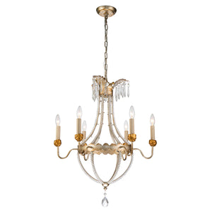 Louis 6 Light Crystal Chandelier in Distressed Gold and Silver Candelabra Ceiling Light by Lucas McKearn