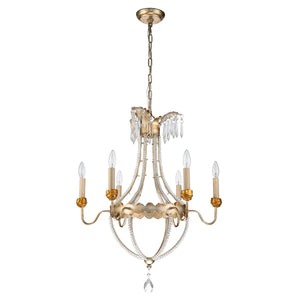 Louis 6 Light Crystal Chandelier in Distressed Gold and Silver Candelabra Ceiling Light by Lucas McKearn