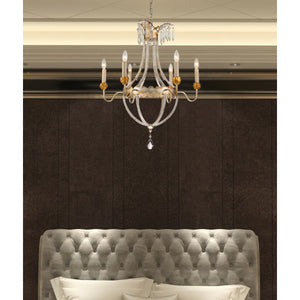 Louis 6 Light Crystal Chandelier in Distressed Gold and Silver Candelabra Ceiling Light by Lucas McKearn
