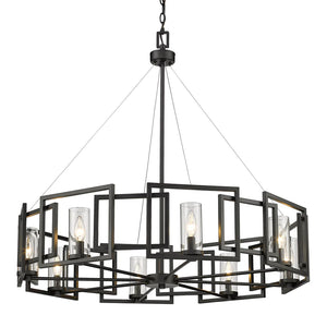 Marco 8-Light Chandelier Matte Black Geometry Clear Glass Cylinder Candelabra by Golden