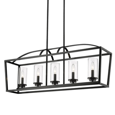 Mercer 5-Light Linear Seeded Glass Pendant Chandelier Contemporary Country Farmhouse Ceiling Light by Golden