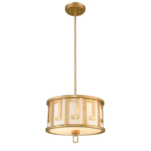 Lemuria 2 Light Duo-Mount Medium Pendant - Distressed Gold, Ivory Shade Ceiling Light by Lucas McKearn