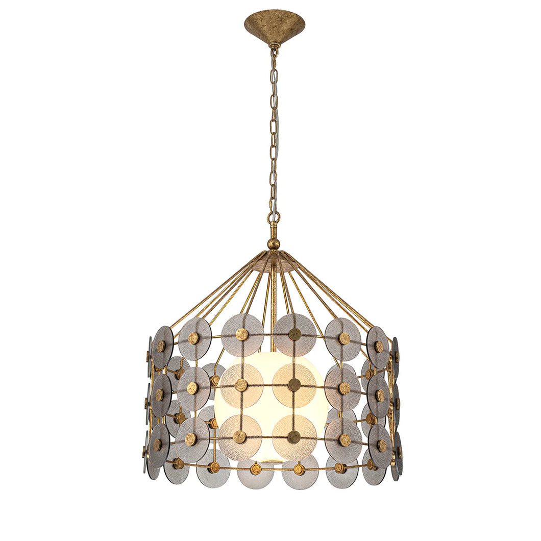 Meridian 3 Light Pendant Chandelier in Gold Smokey Glass Ceiling Light by Lucas McKearn