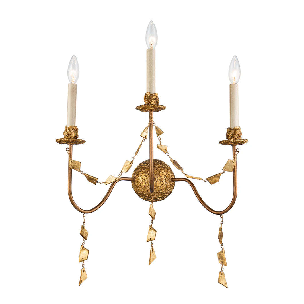 Mosaic 3 Light Candelabra Wall Sconce in Antique Gold Wall Lamp Home Decor by Lucas McKearn