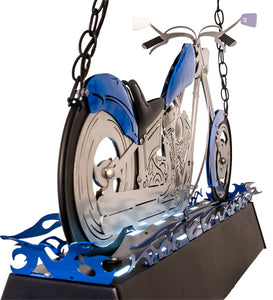 Custom 38" Long Blue Motorcycle Oblong Pendant Ceiling Light by Meyda