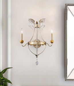 Silver and Gold 2 Light Empire Classic Crystal French Wall Sconce in Antique Gold Wall Lamp Home Decor by Lucas McKearn