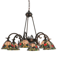 32"W Tiffany Rosebush 6 LT Chandelier Ceiling Light by Meyda
