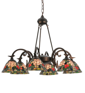 32"W Tiffany Rosebush 6 LT Chandelier Ceiling Light by Meyda