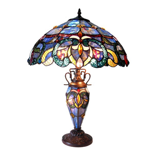 Nora Table Lamp Tiffany Victorian-style Double lit 3 Light 18" Shade Bedside Nightstand Reading Desk Table Light by Chloe
