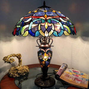 Nora Table Lamp Tiffany Victorian-style Double lit 3 Light 18" Shade Bedside Nightstand Reading Desk Table Light by Chloe