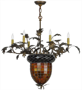 Custom 36"W Greenbriar Oak 6 Arm Chandelier Ceiling Light by Meyda