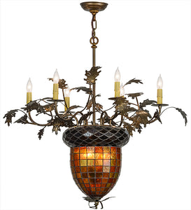 Custom 36"W Greenbriar Oak 6 Arm Chandelier Ceiling Light by Meyda