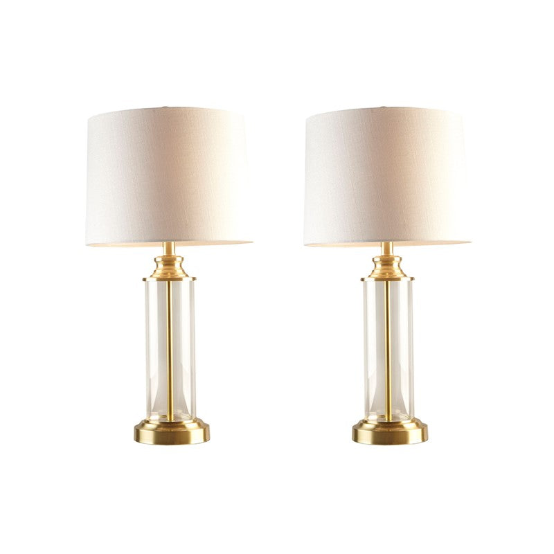 Clarity Glass Cylinder Gold Table Lamp, Set of 2, Bedside Nightstand Reading Desk Table Light by Olliix-510 Design