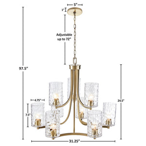 Opulentia 9-light Round Tiered Chandelier with Textured Glass Shades Ceiling Light by Olliix-Hampton Hill