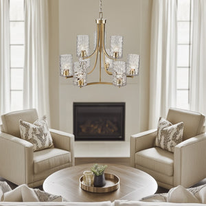Opulentia 9-light Round Tiered Chandelier with Textured Glass Shades Ceiling Light by Olliix-Hampton Hill