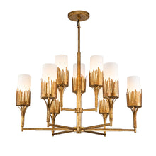 Sawgrass 9 Light Chandelier in Gold Leaf and Opal Glass Ceiling Light by Lucas McKearn