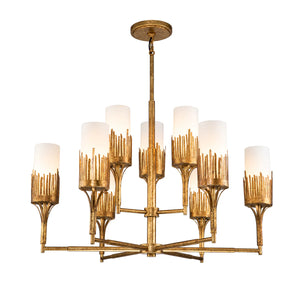 Sawgrass 9 Light Chandelier in Gold Leaf and Opal Glass Ceiling Light by Lucas McKearn