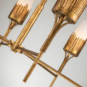 Sawgrass 9 Light Chandelier in Gold Leaf and Opal Glass Ceiling Light by Lucas McKearn
