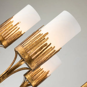 Sawgrass 9 Light Chandelier in Gold Leaf and Opal Glass Ceiling Light by Lucas McKearn