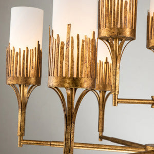 Sawgrass 9 Light Chandelier in Gold Leaf and Opal Glass Ceiling Light by Lucas McKearn