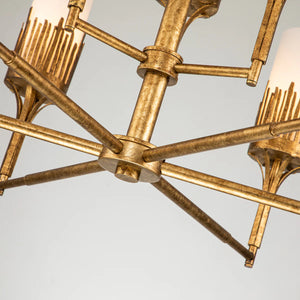 Sawgrass 9 Light Chandelier in Gold Leaf and Opal Glass Ceiling Light by Lucas McKearn