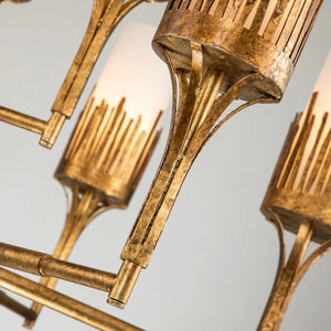 Sawgrass 9 Light Chandelier in Gold Leaf and Opal Glass Ceiling Light by Lucas McKearn