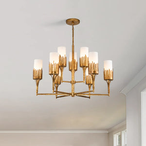 Sawgrass 9 Light Chandelier in Gold Leaf and Opal Glass Ceiling Light by Lucas McKearn