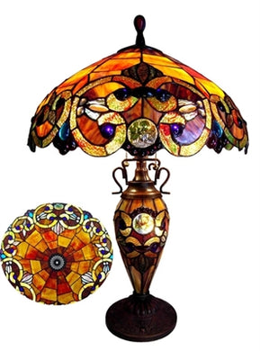 Demetra Aurora Orange Table Light Tiffany Victorian 3-Light Double Lit 18