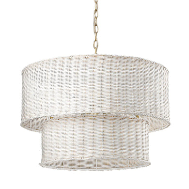 Erma 6-Light Chandelier Pendant Brushed Champagne Bronze White Wicker Bohemian Monochromatic Ceiling Light by Golden