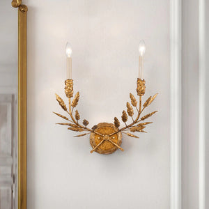 Palm d'Or 2 Light Candelabra Wall Sconce in Antique Gold Wall Lamp Home Decor by Lucas McKearn