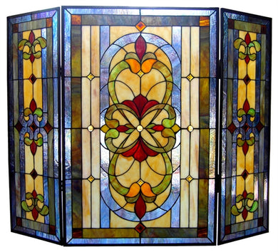 Palace Tiffany-Style Stained Glass 3pcs Decorative Folding Fireplace Screen 40