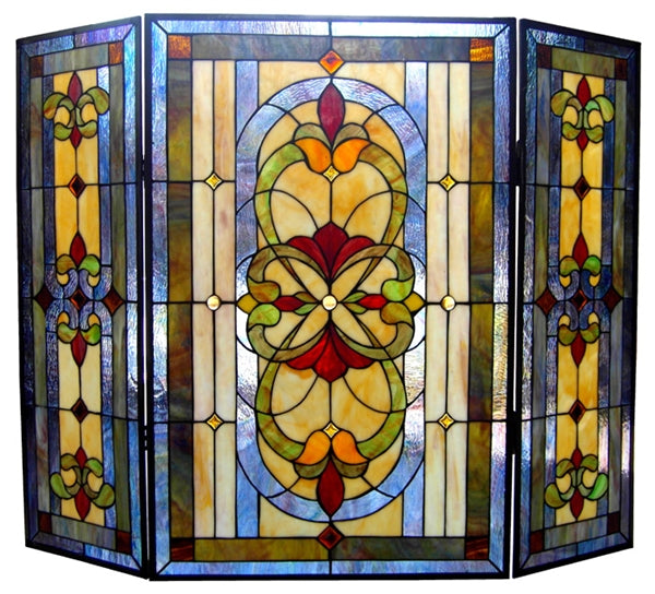 Palace Tiffany-Style Stained Glass 3pcs Decorative Folding Fireplace Screen 40